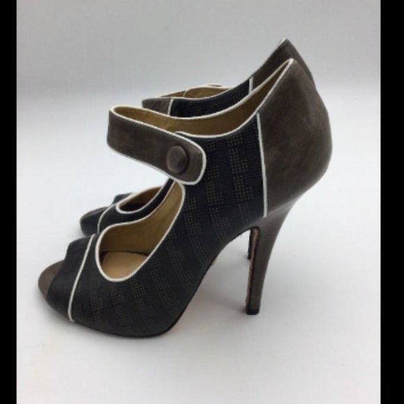 L.A.M.B. Brown Leather Peep Toe Pumps 8 - Picture 8 of 9